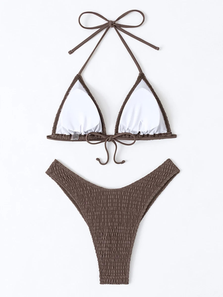 Smocked Triangle Bikini Set