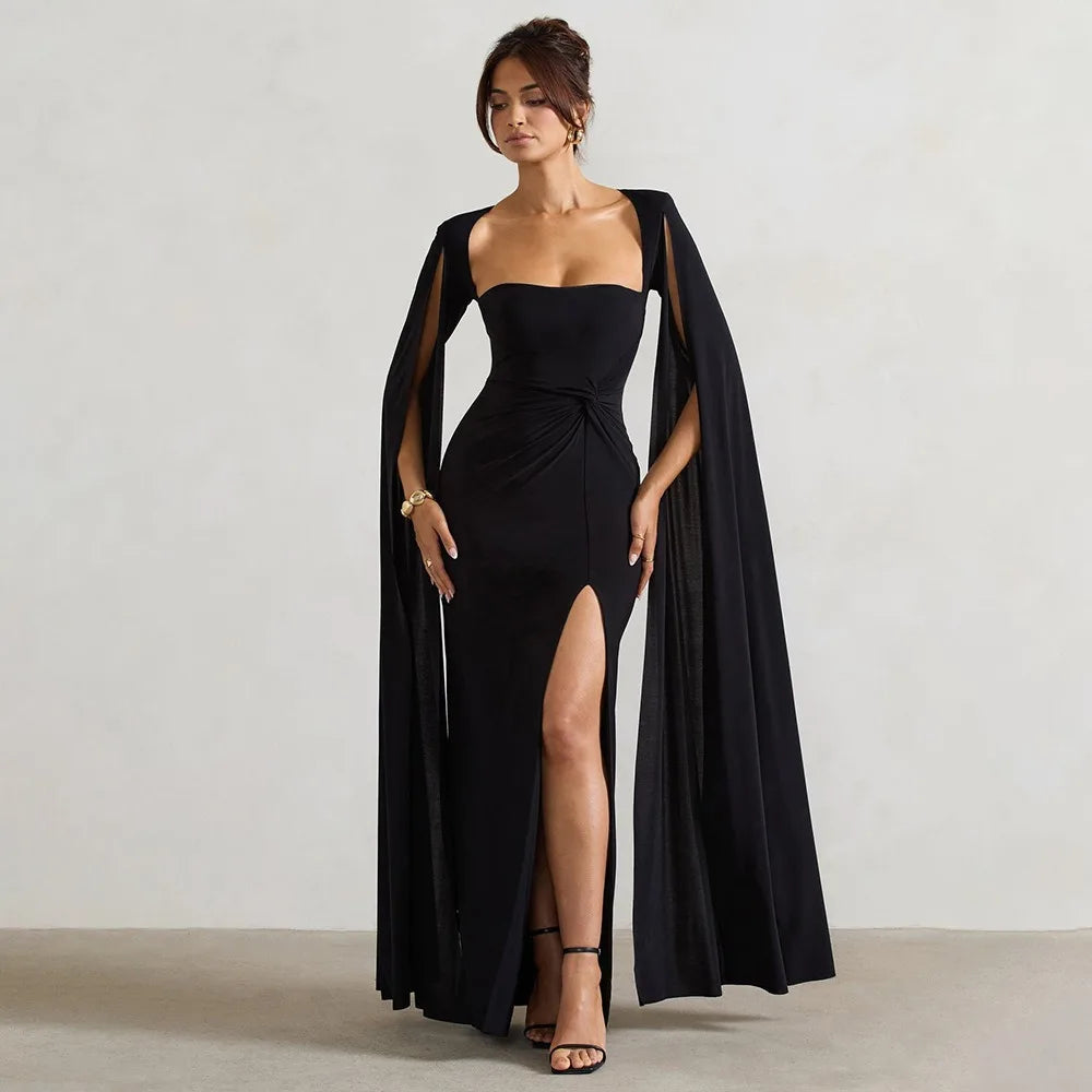 Cape Sleeve Strapless Evening Gown