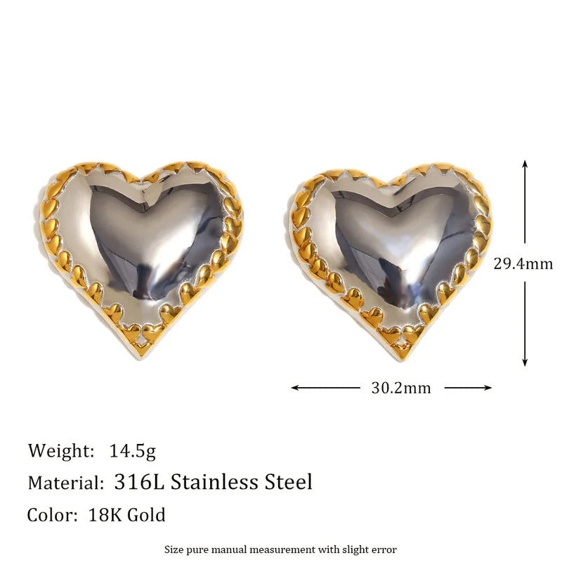 Mixed Color Heart Stud Earrings