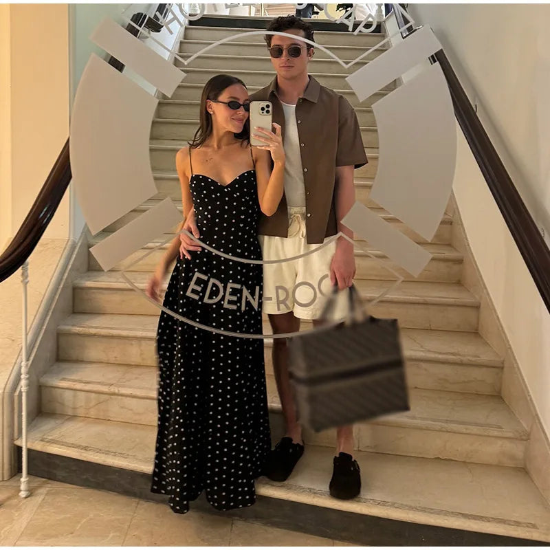Midnight Polka Dot Ruffle Maxi Dress