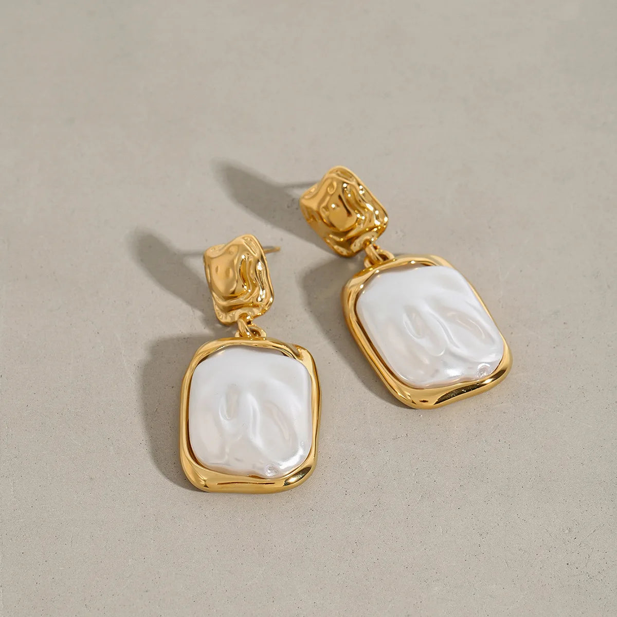 Molten Baroque Pearlescent Rectangle Drop Earrings