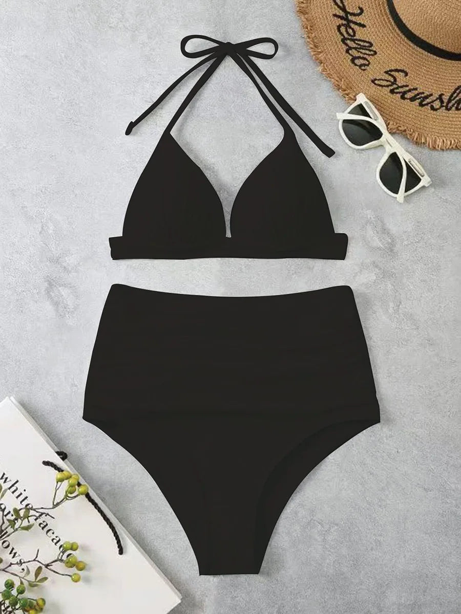Ring Halter Bikini Set with Sarong