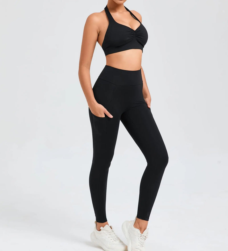 Halter Bra & Pocket Leggings Workout Set