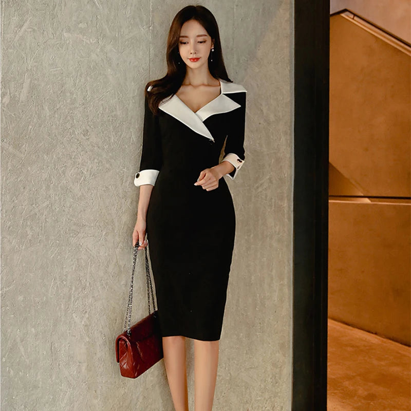 Asymmetric Collar Bodycon Dress
