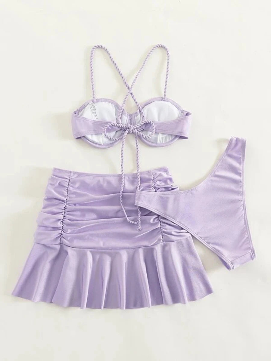 Braided Strap Bikini with Ruched Skirt