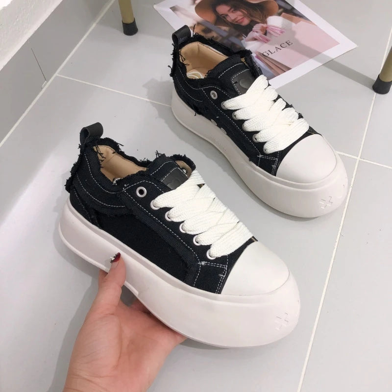 Distressed Canvas Platform Sneakers