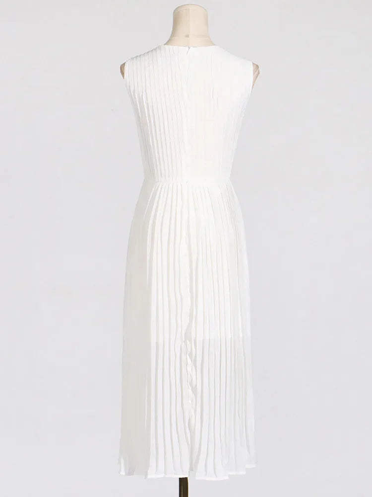 Elegant Lace Pleated Midi Dress