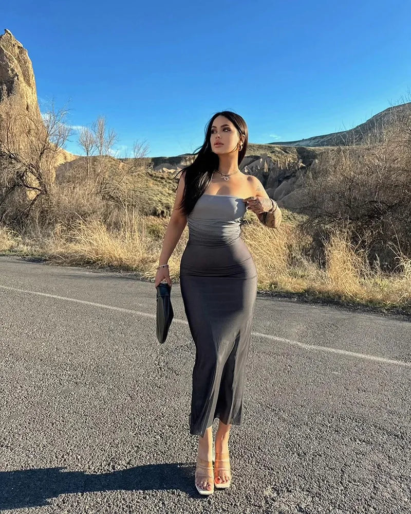 Ombre Mesh Bodycon Maxi Dress