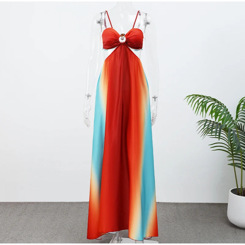 Elegant Halter Polka Dot Maxi Dress