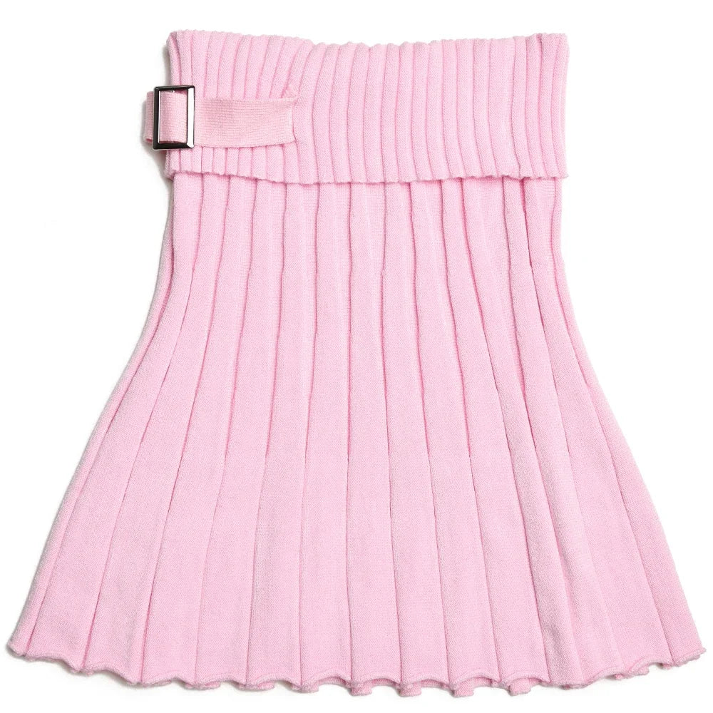 Ribbed Knit Zipper Top & Pleated Skirt Set