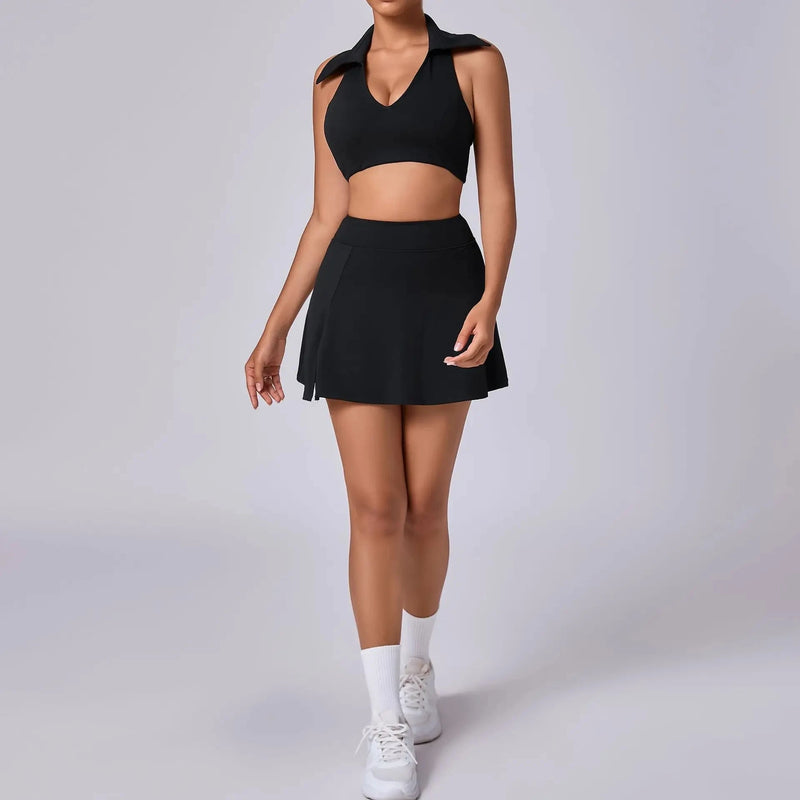 Collared Halter Tennis Skirt Set