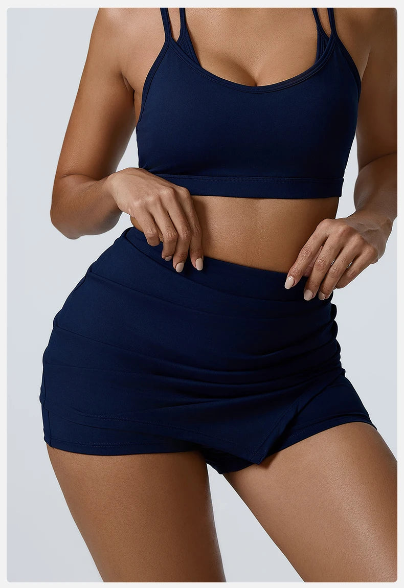 Ruched High-Waisted Athletic Skirt