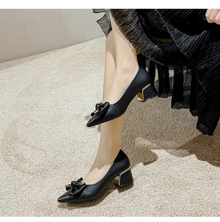Bow Accent Block Heel Pumps