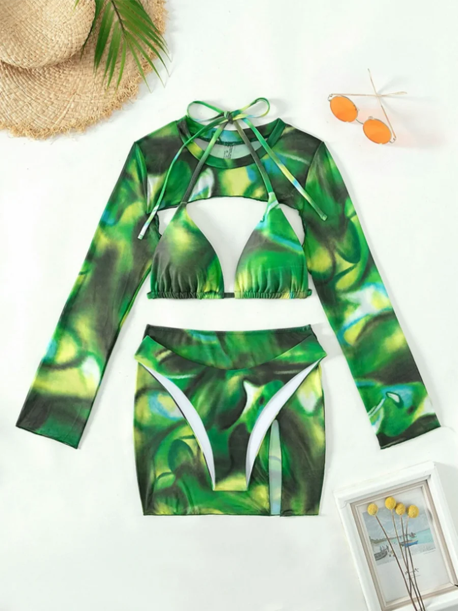 Abstract Print Three-Piece Skirt Set