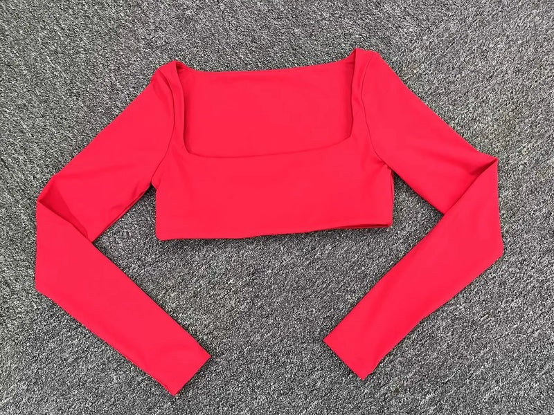 Square Neck Long Sleeve Crop Top