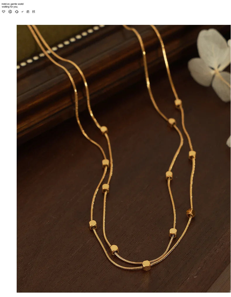 Golden Bead Layered Necklace
