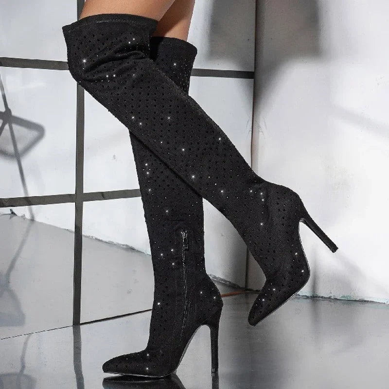 Crystal-Embellished Over-the-Knee Boots