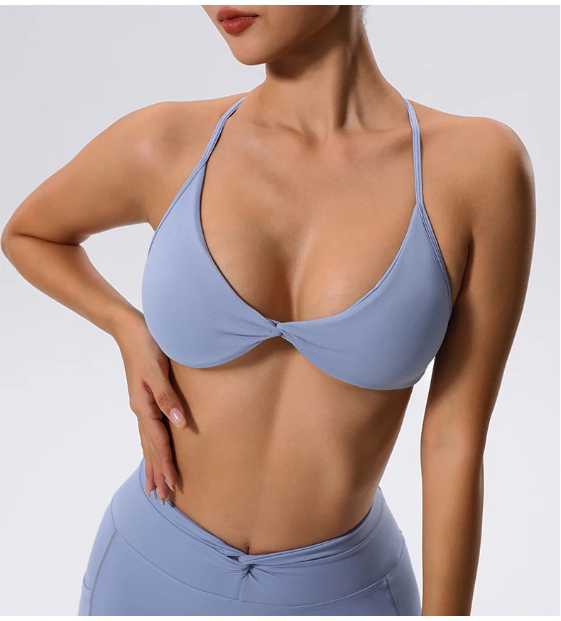 Twist-Front Halter Sports Bra