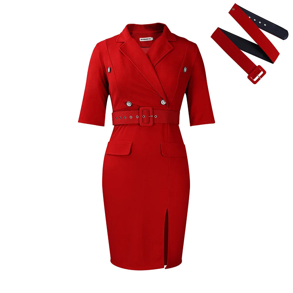 Elegant Red Wrap Bodycon Dress