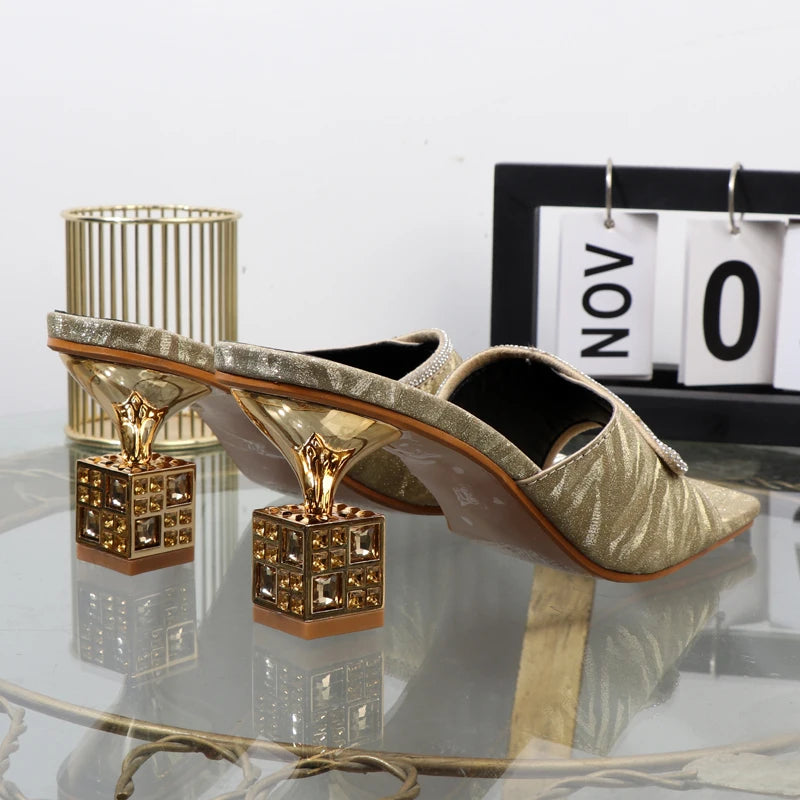 Embellished Block Heel Mules