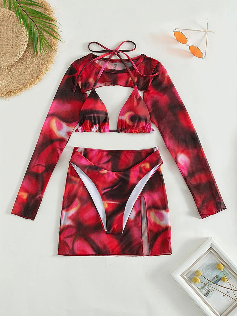 Abstract Print Three-Piece Skirt Set