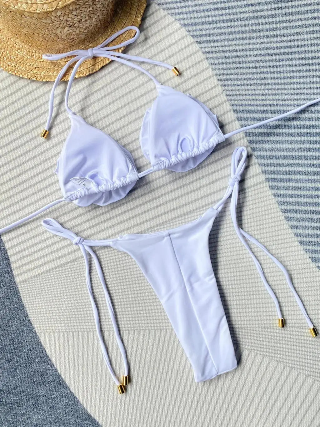 Floral Appliqué Strappy Bikini Set
