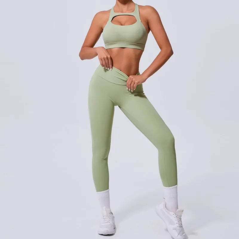 Cutout Sports Bra & High-Waist Pocket Leggings Set