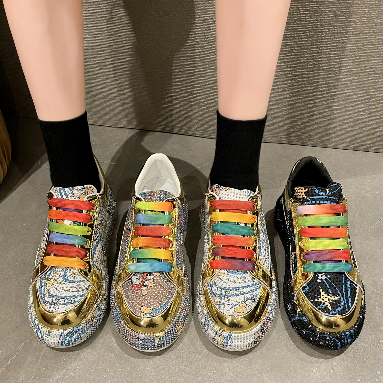 Rainbow Lace Metallic Sneakers