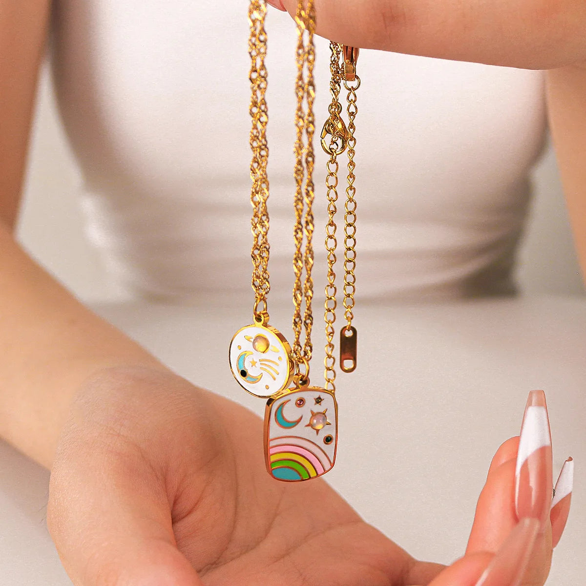 Celestial Enamel Charm Pendant Necklace