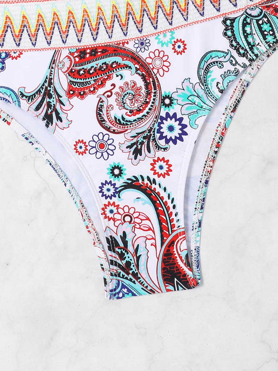 Paisley One-Shoulder Bikini Set