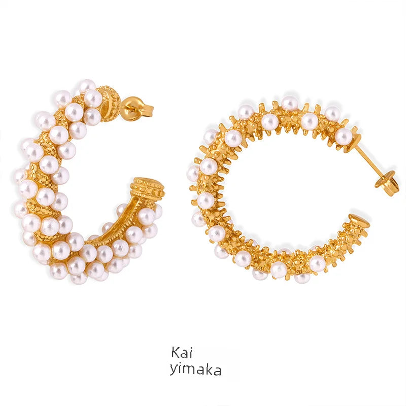 Pearl Cluster Hoop Earrings