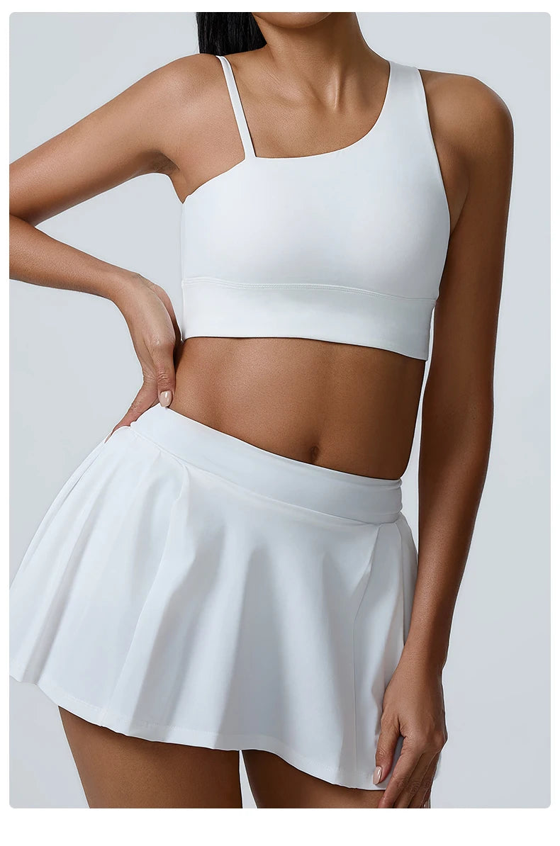 Asymmetric Sports Bra & Pleated Skirt Set