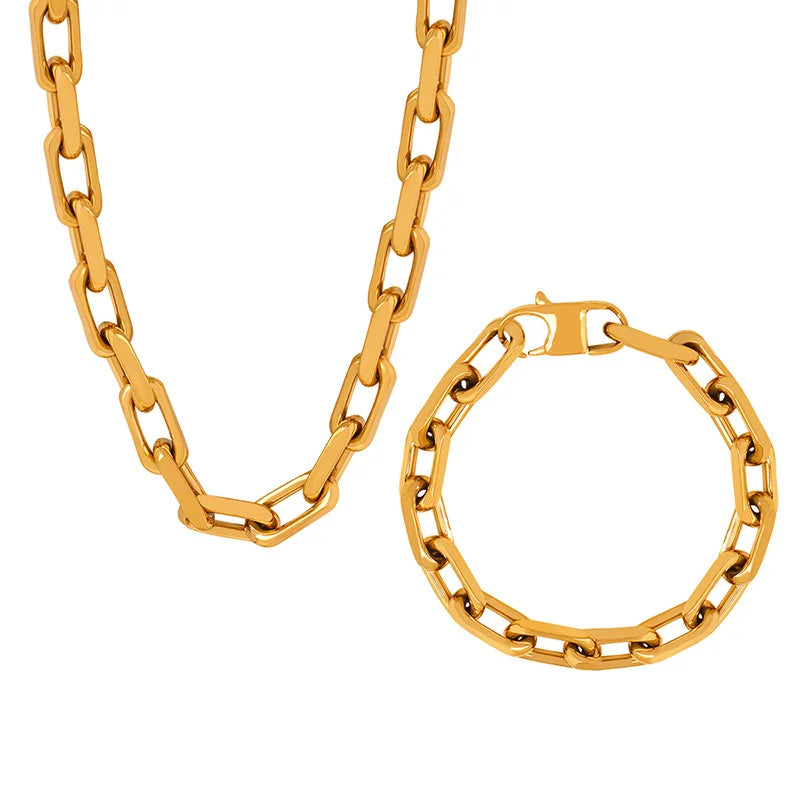 Gold Link Chain Necklace & Bracelet Set
