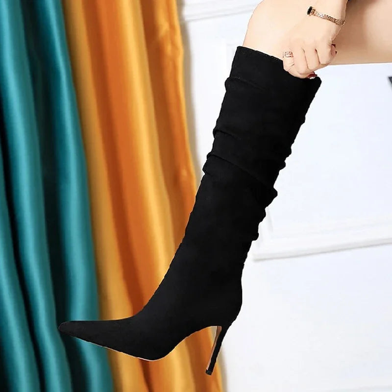 Elegant Ruched Mid-Calf Boots