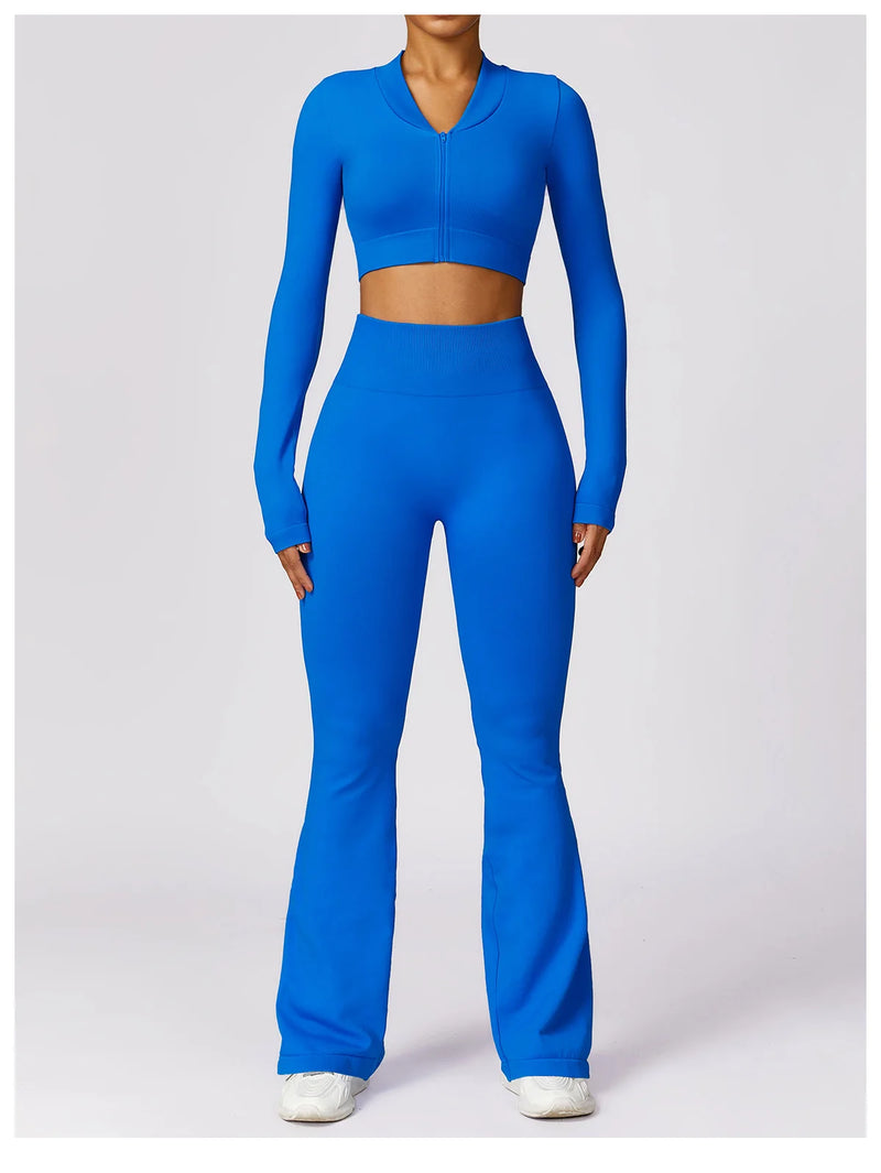 Ribbed Waist Flared Leggings