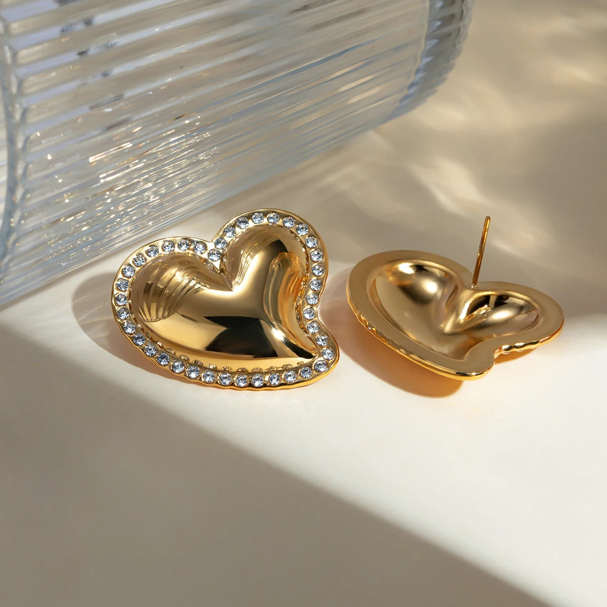 Puffed Heart Pavé Stud Earrings