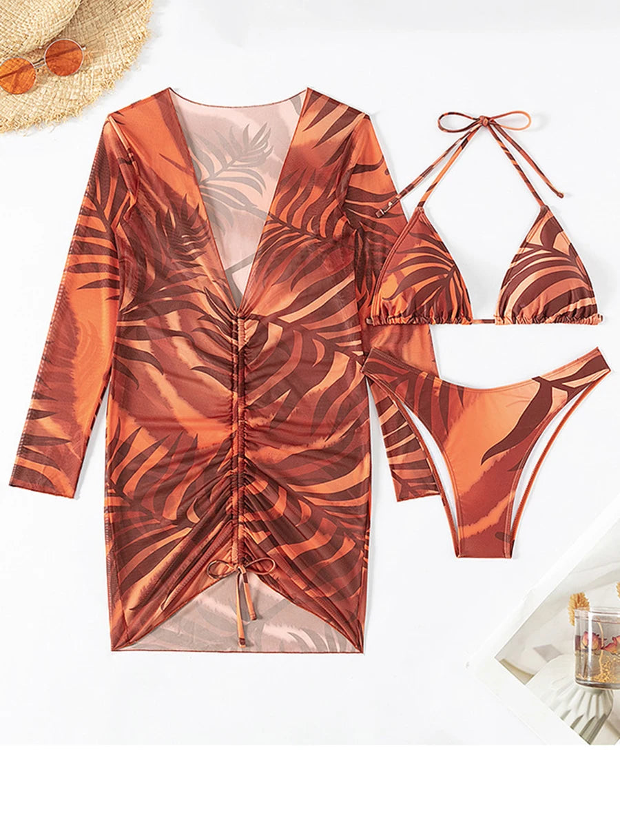 Long Sleeve Cutout Bikini Dress Set