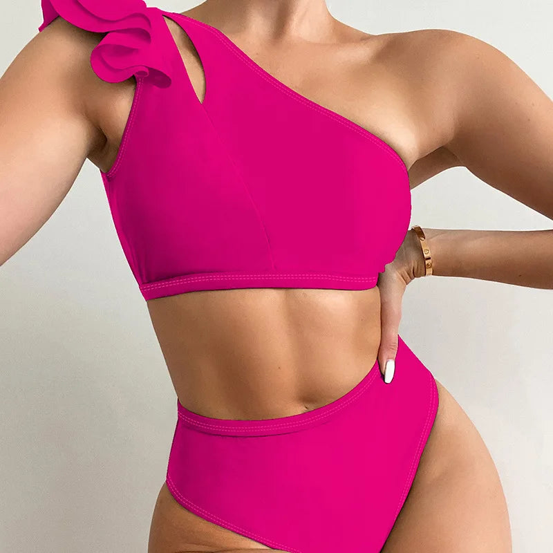 One-Shoulder Ruffle Bikini Set