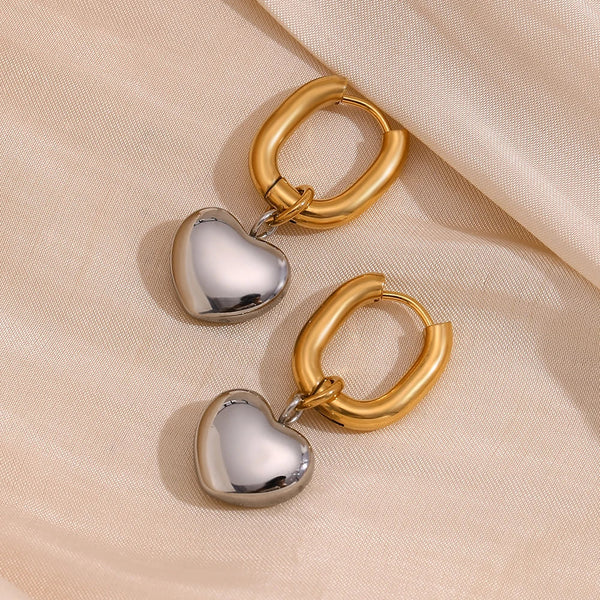 Silver Heart Drop Earrings