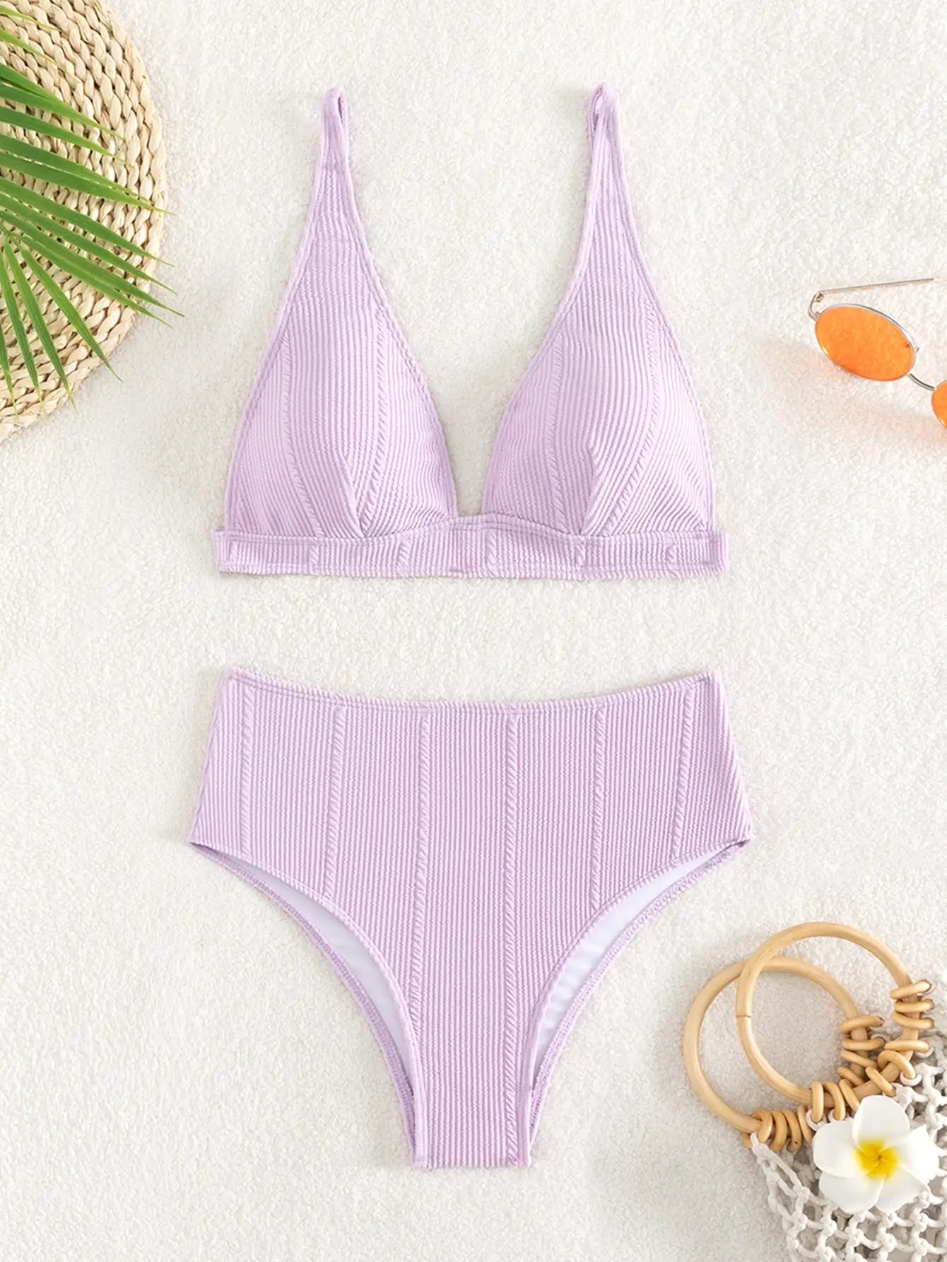 Textured High Waist Bikini Set