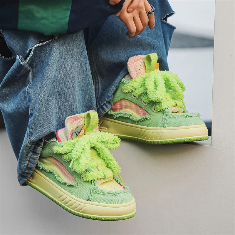 Fuzzy Lace Retro Sneakers