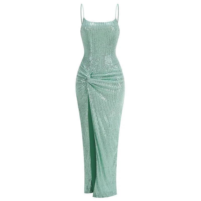 Sequin Spaghetti Strap Evening Gown