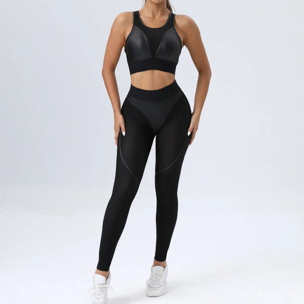 Faux Leather & Mesh Workout Set