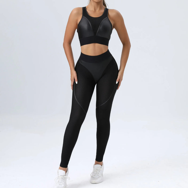 Faux Leather & Mesh Workout Set