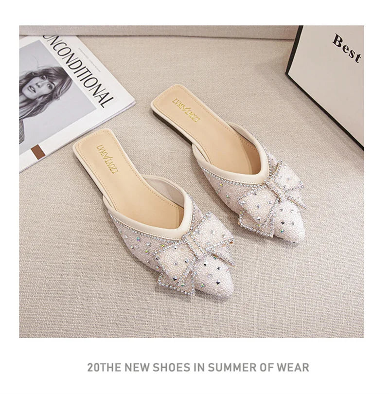 Crystal Bow Pointed Flats