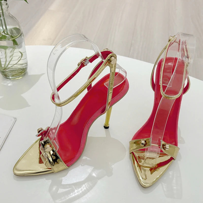 Metallic Pointed Toe Stiletto Sandals