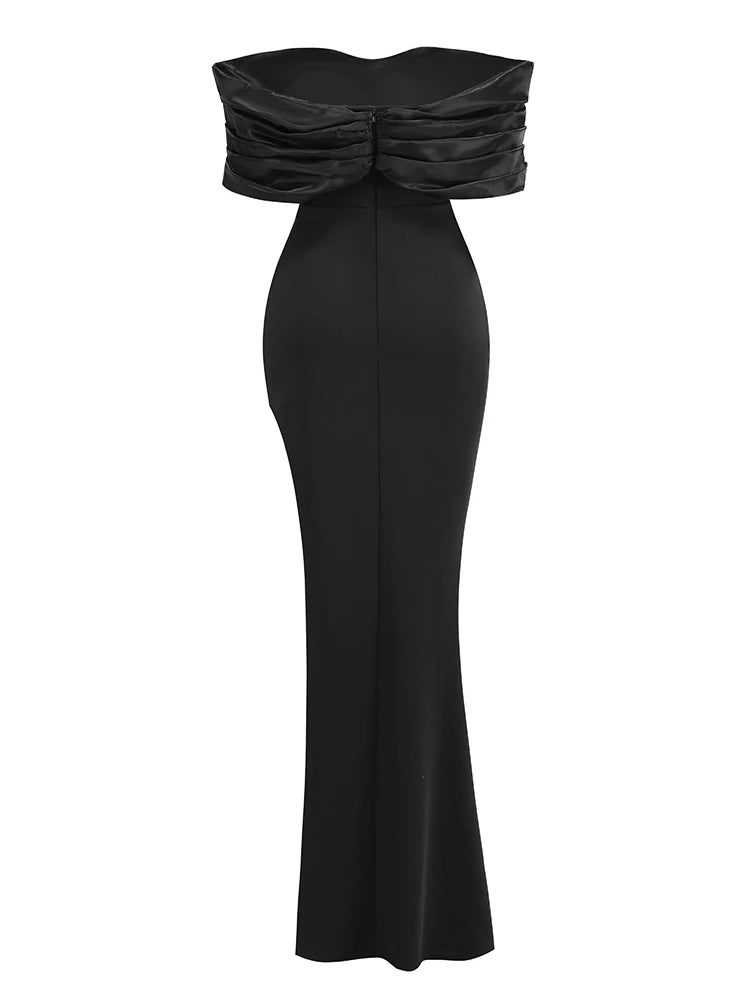 Off-Shoulder Satin Evening Gown