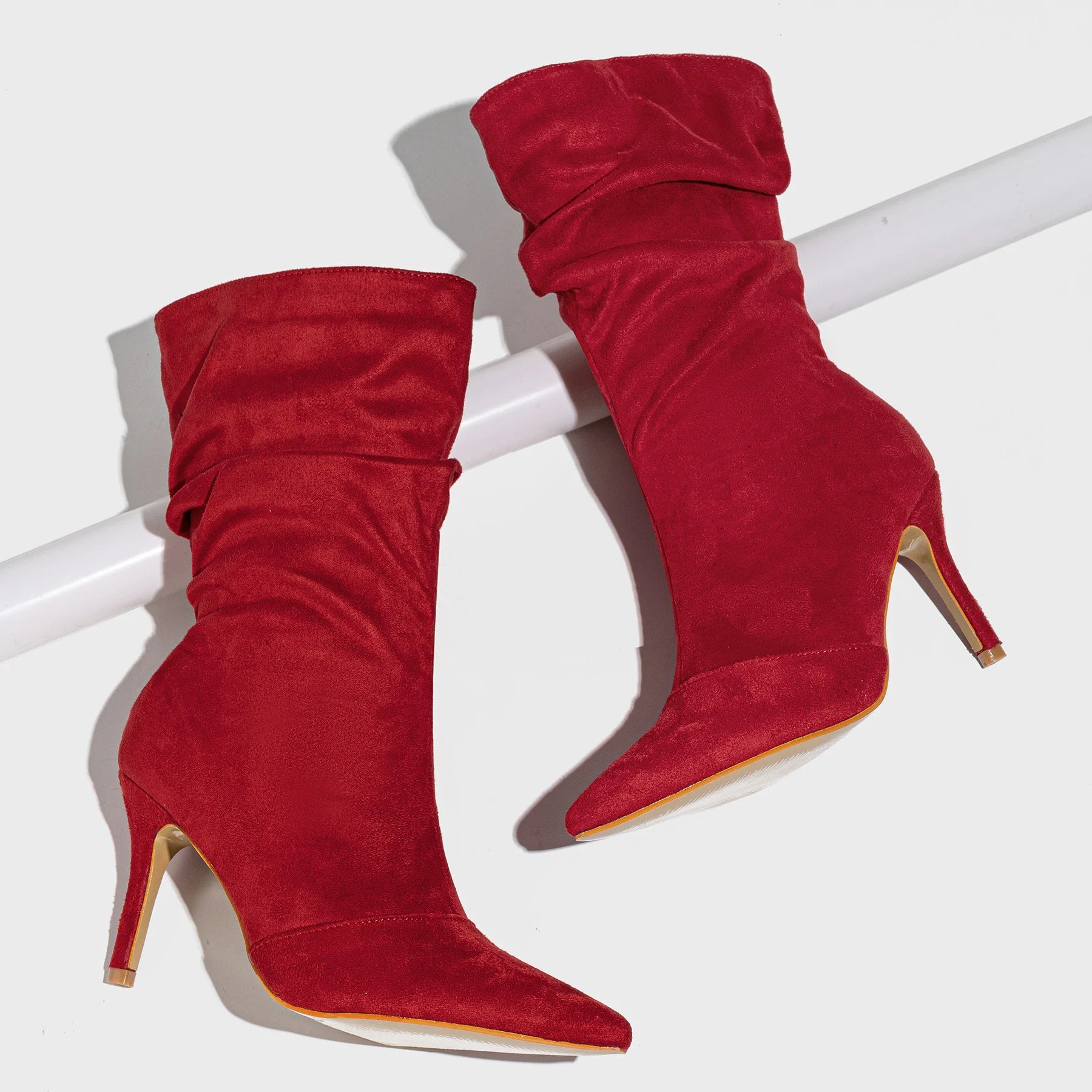 Ruched Pointed-Toe Stiletto Boots