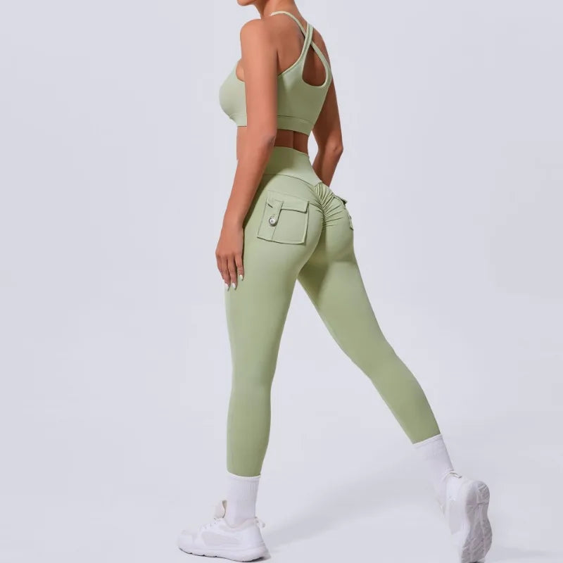 Cutout Sports Bra & High-Waist Pocket Leggings Set