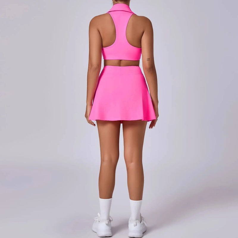 Collared Halter Tennis Skirt Set